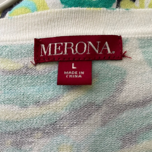 New Merona Large Blue/Green Paisley V-Neck Long Sleeve Button Up Cardigan - Picture 4 of 6